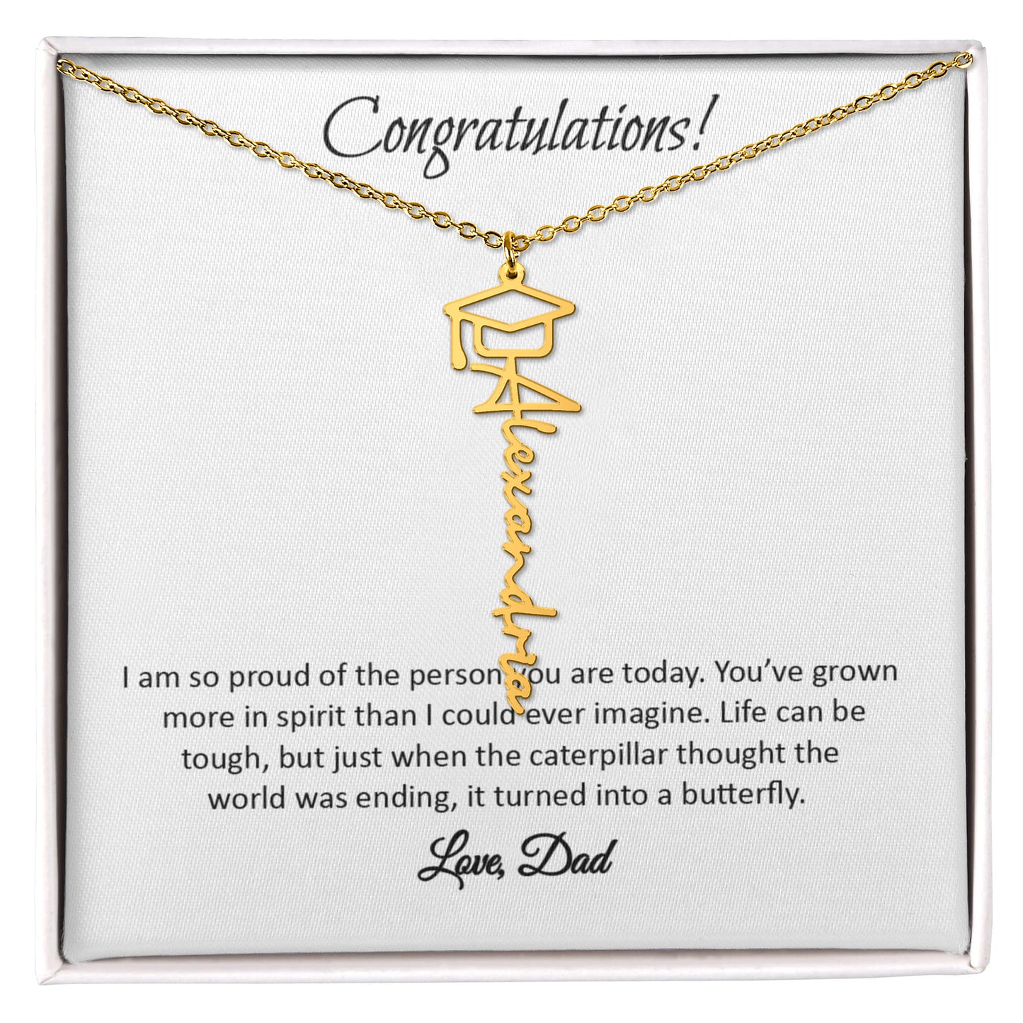 Graduation Cap Name Necklace - Gift From Dad