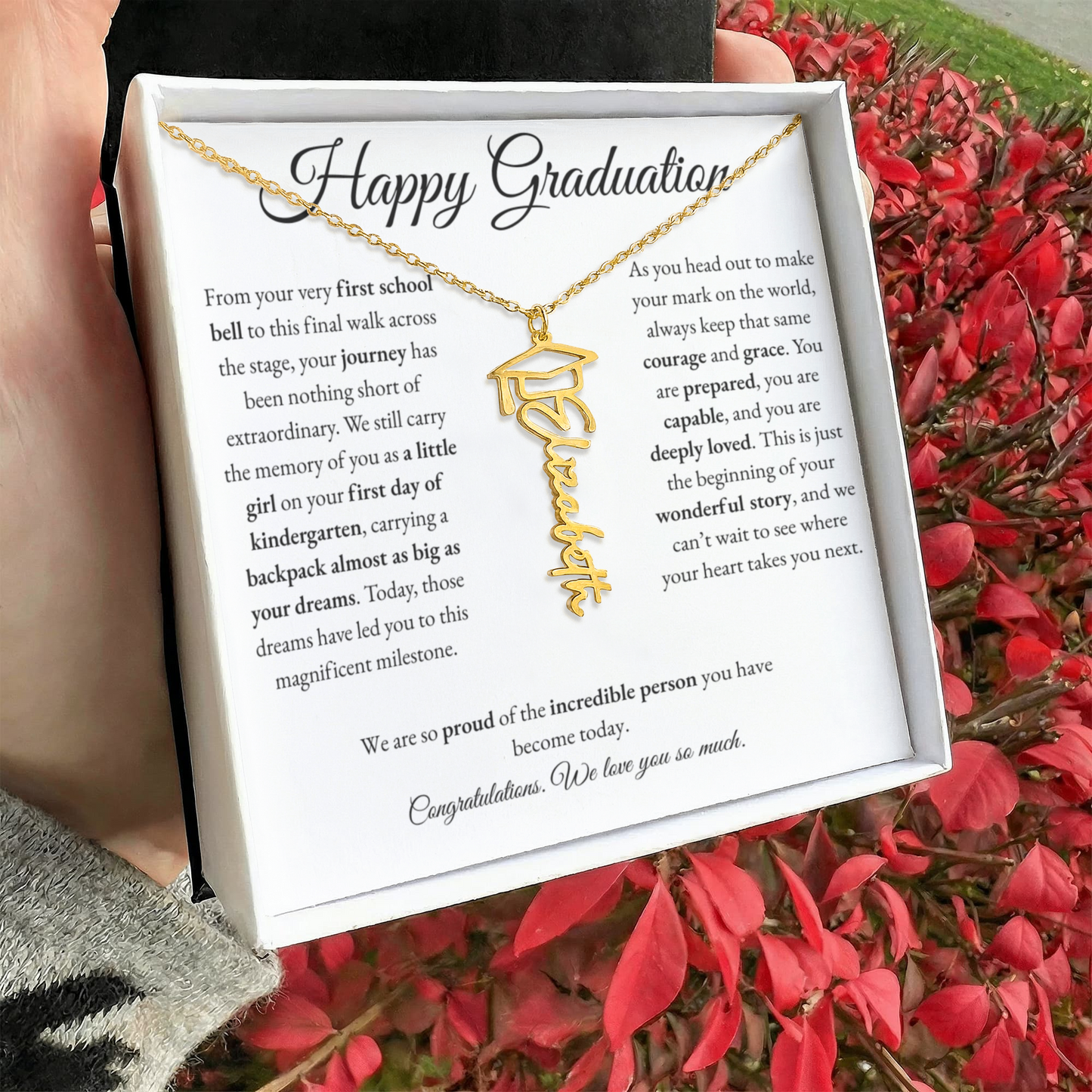 Personalized Graduation Gift for Daughter - Graduation Name Necklace with Message Card