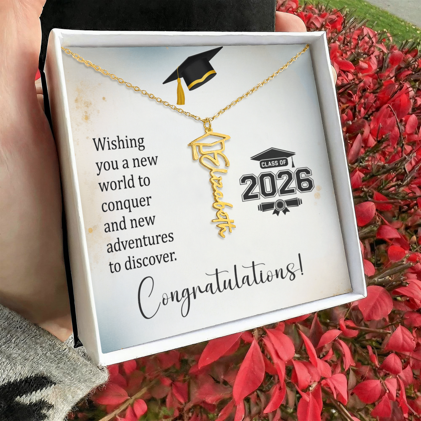 Daughter’s 2026 Graduation Gift - Graduation Cap Name Necklace