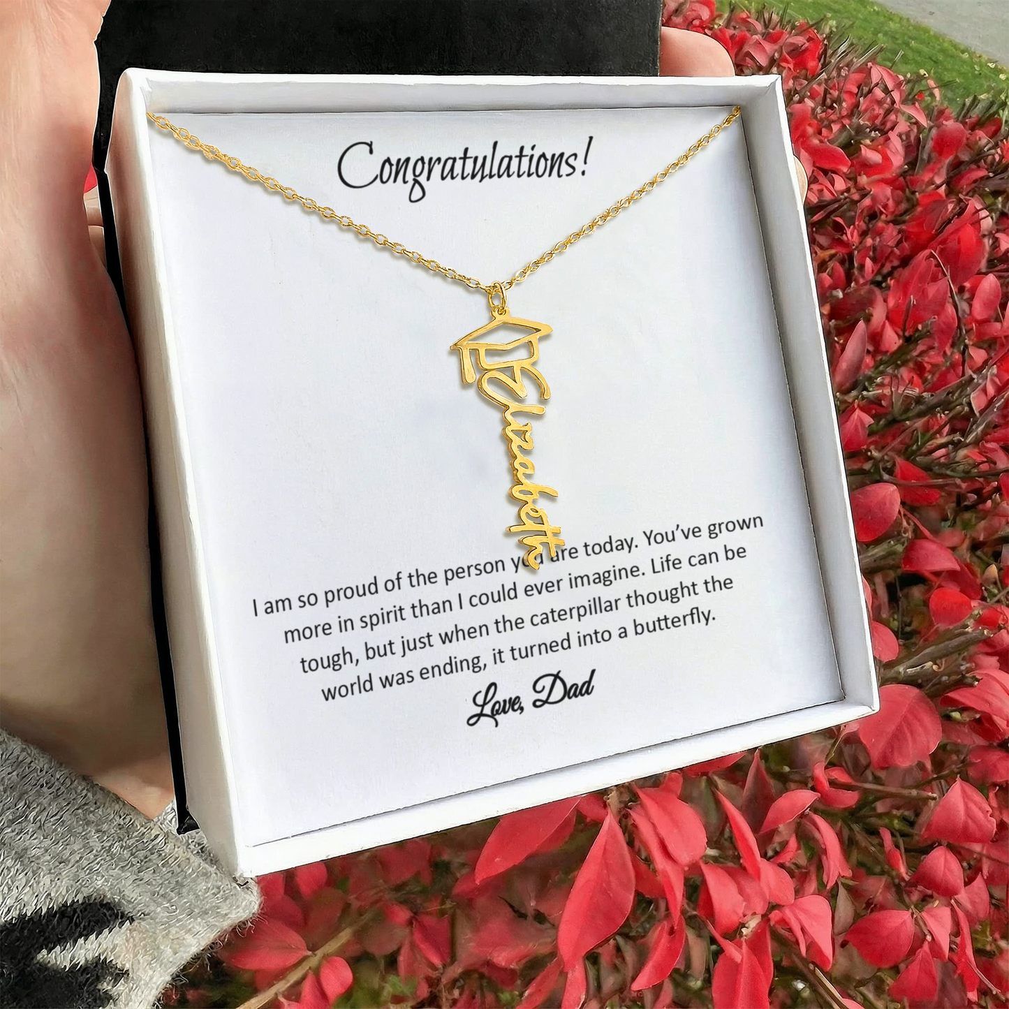 Graduation Cap Name Necklace - Gift From Dad