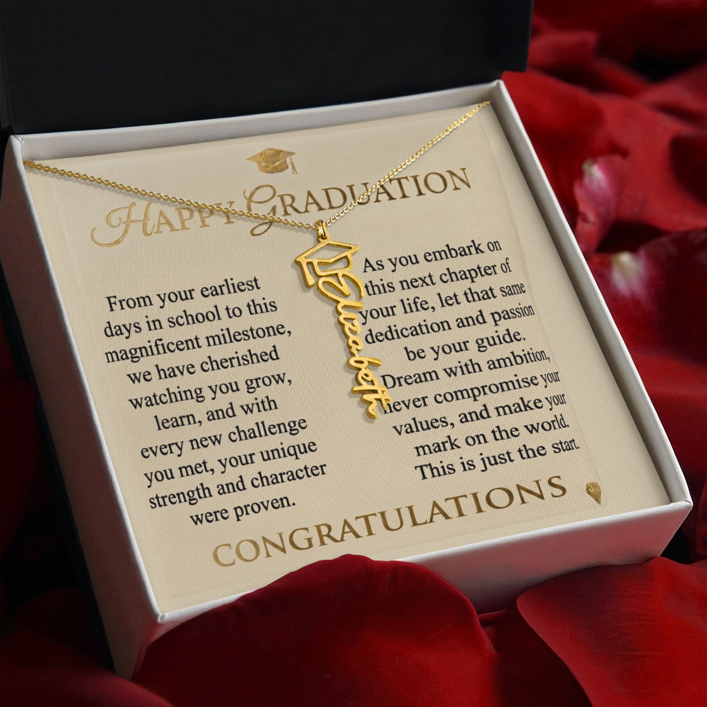 Personalized Graduation Cap Necklace with Inspirational Message Card - Meaningful Gift for Her