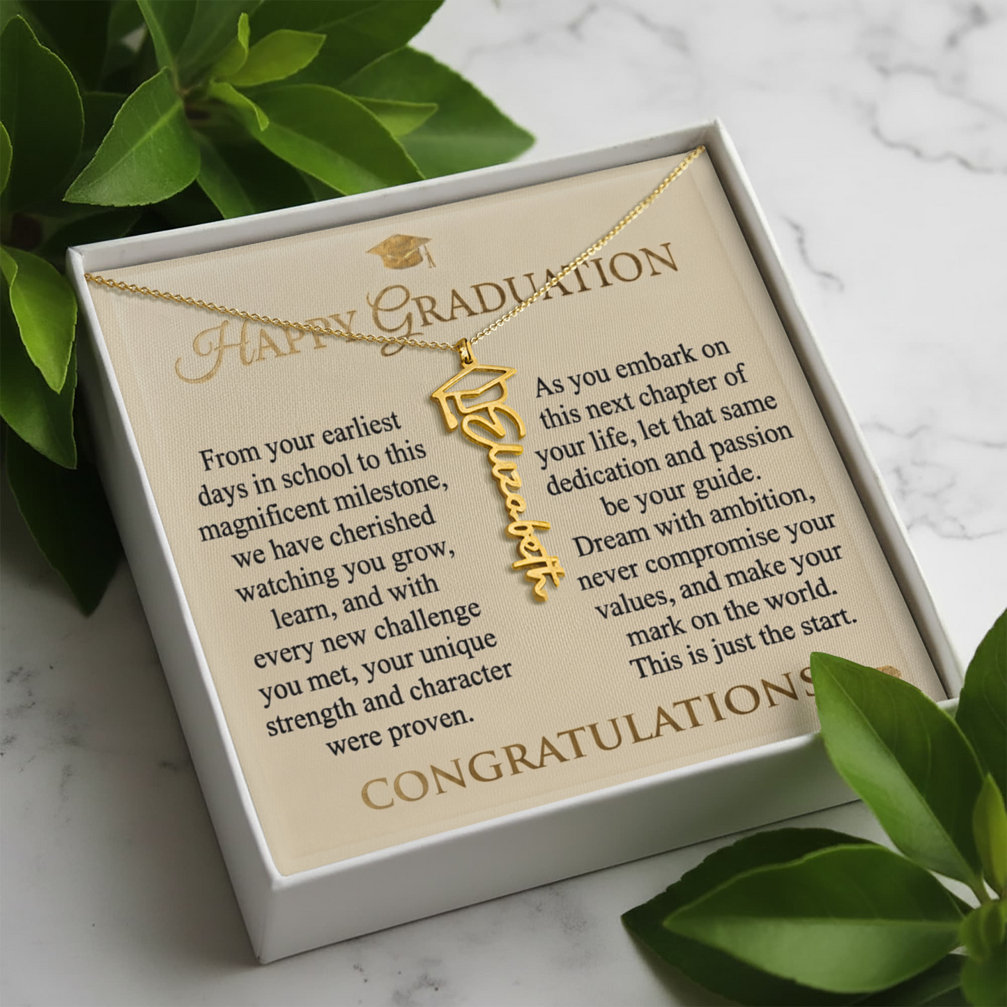 Personalized Graduation Cap Necklace with Inspirational Message Card - Meaningful Gift for Her