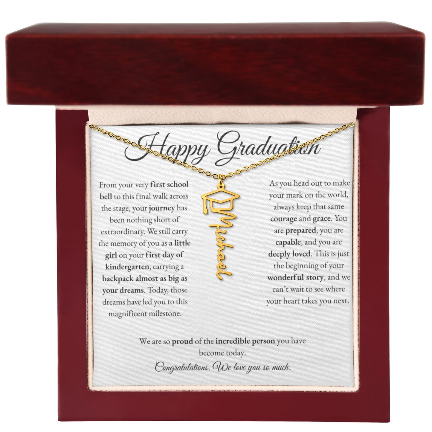 Personalized Graduation Gift for Daughter - Graduation Name Necklace with Message Card