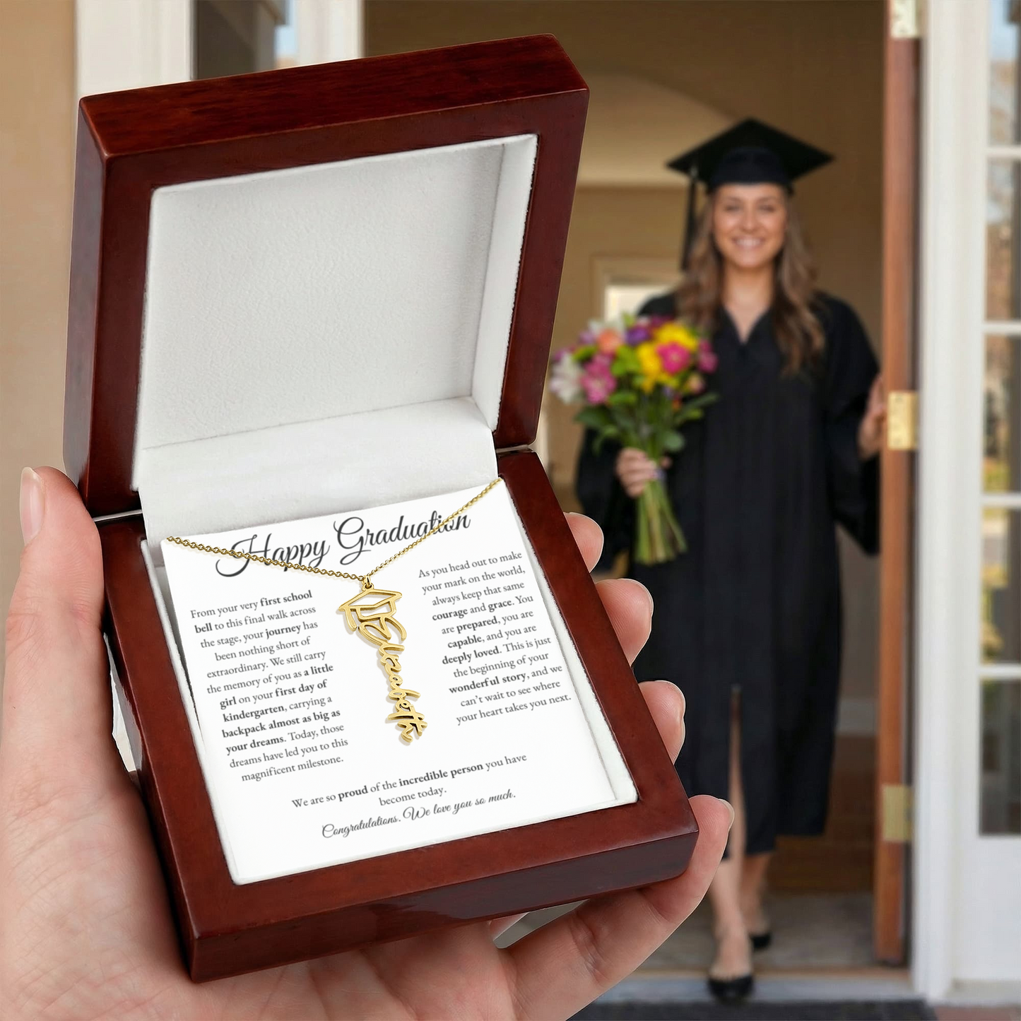 Personalized Graduation Gift for Daughter - Graduation Name Necklace with Message Card