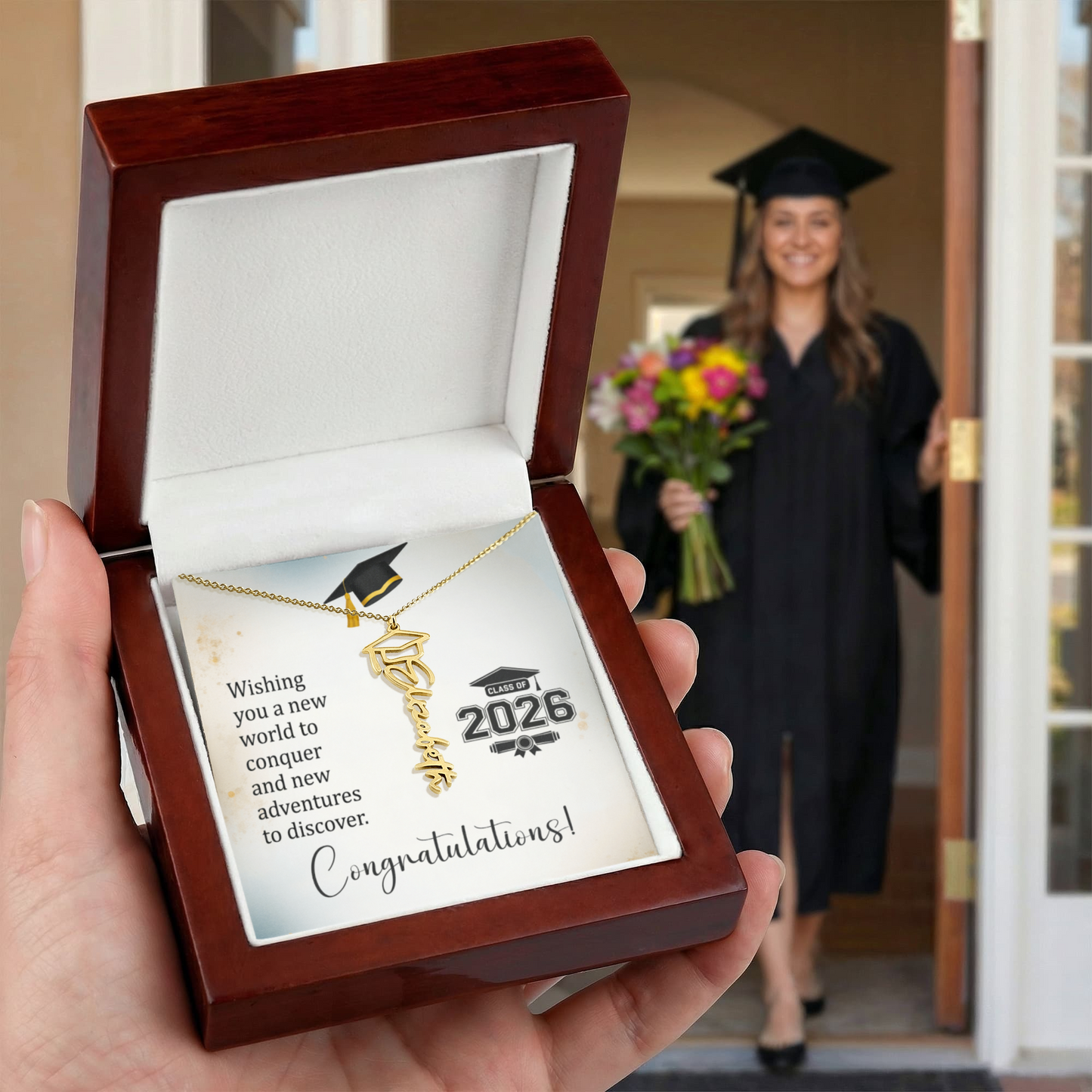 Daughter’s 2026 Graduation Gift - Graduation Cap Name Necklace