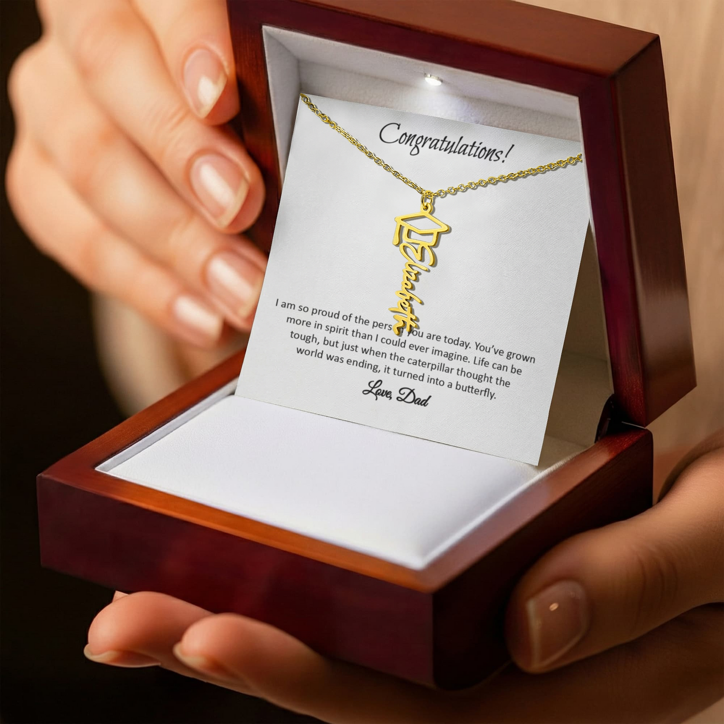 Graduation Cap Name Necklace - Gift From Dad