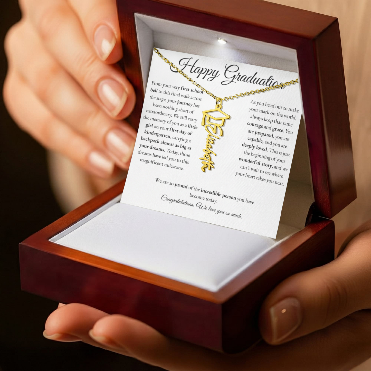 Personalized Graduation Gift for Daughter - Graduation Name Necklace with Message Card