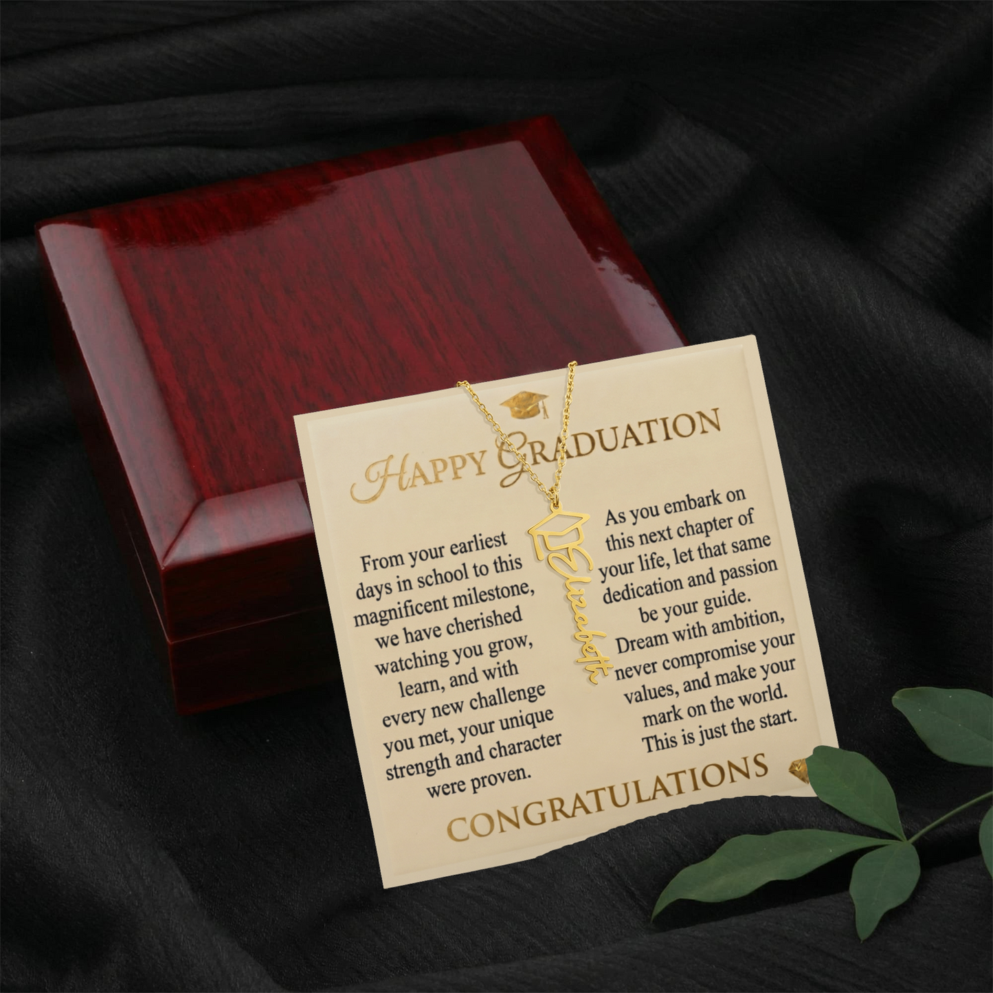 Personalized Graduation Cap Necklace with Inspirational Message Card - Meaningful Gift for Her