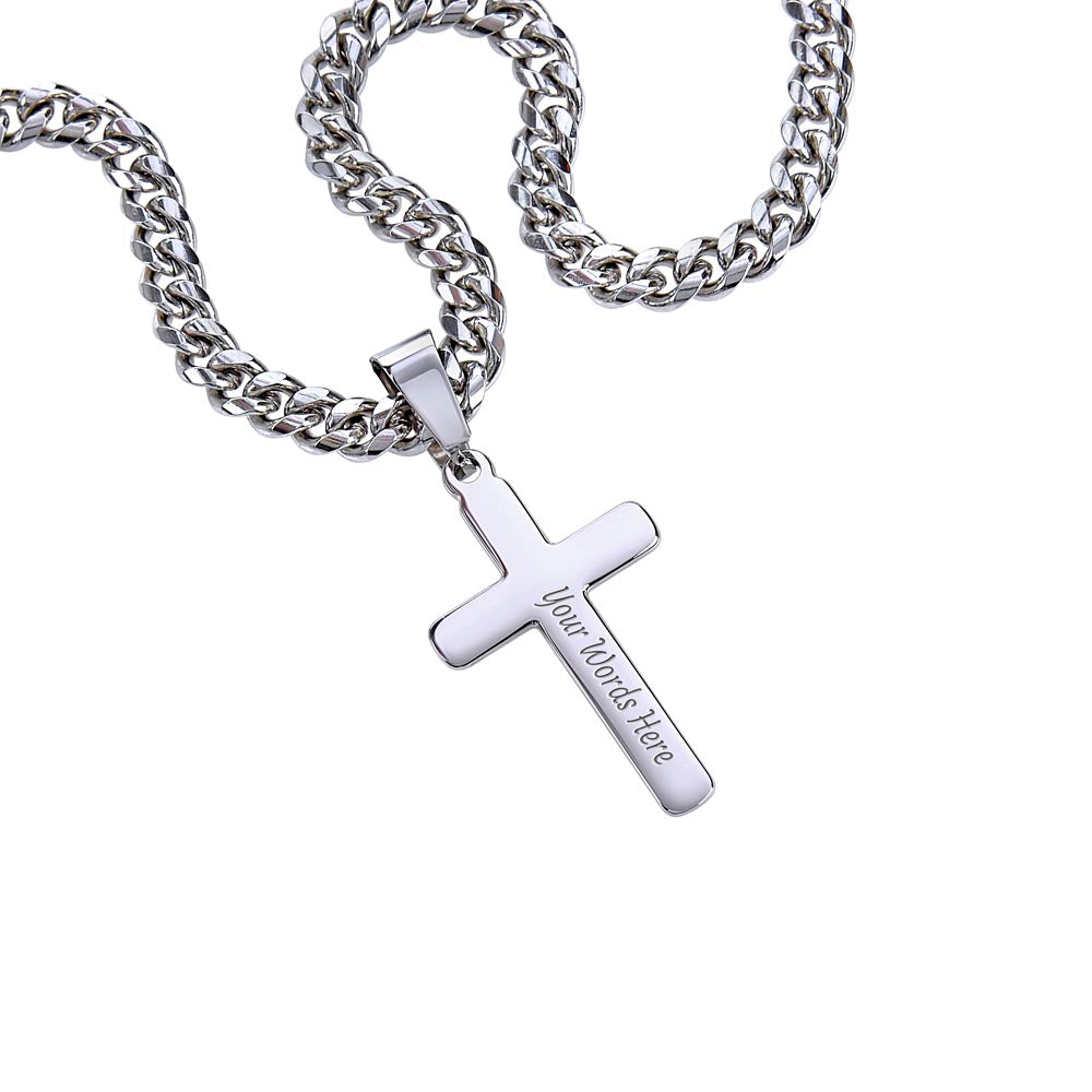 To My Little Brother - Personalized Cross Necklace with Cuban Link Chain